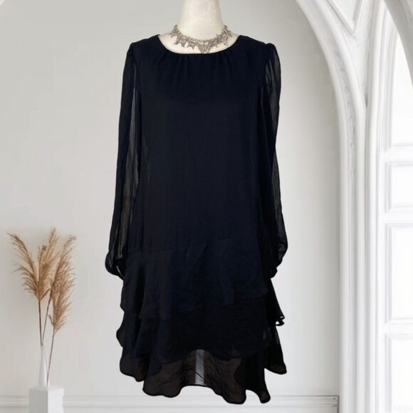 Msk Whimsygoth Boho Witchy Black Frilly Micro Mesh Layered Mini Midi Dress S - Picture 1 of 7